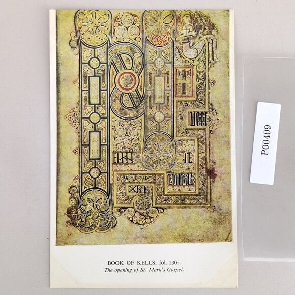Book of Kells, St Mark's Gospel Trinity College Dublin Ireland 1960s Postcard - Picture 1 of 2